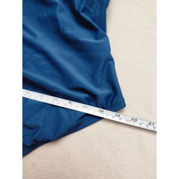 NEW Sz 18 Shade & Shore Teal Blue Braided Shoulder Ruched One Piece Swimsuit - Picture 12 of 12